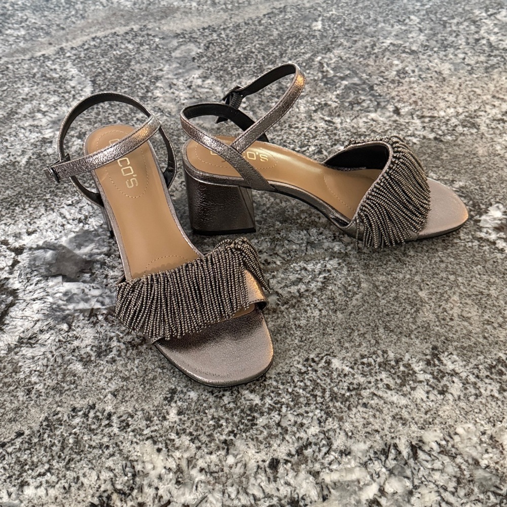 Chico’s pewter beaded strappy heel sandals size 6 old money NEW $159 - Picture 3 of 11